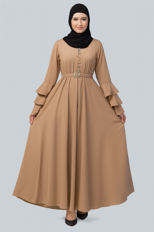 Abaya with Adjustible belt-Tan (Size-5XL)