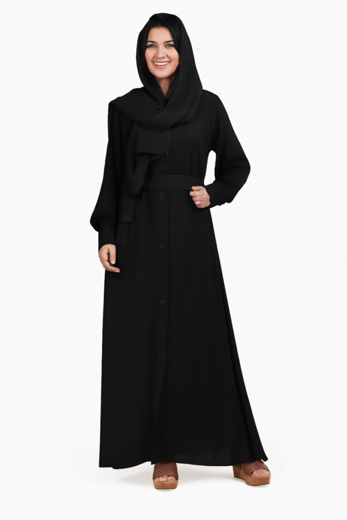 Round Collar Neck Burqa For Womens And Girls-Black (Size-XXS)